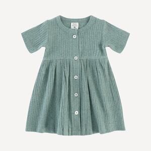 Kate Quinn Hedge Green Melange Rib Button Dress Organic Cotton Sz 6y
